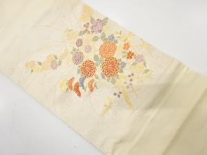 光悦垣に菊・秋草・紫陽花模様織り出し　名古屋帯